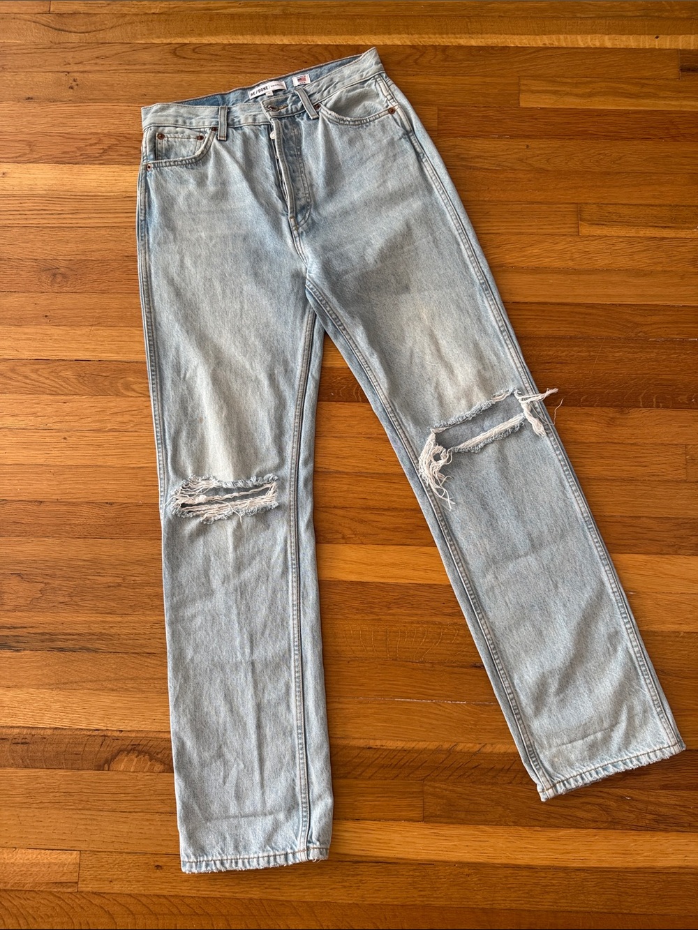 Re/Done Light Blue Distressed Wide-Leg Jeans